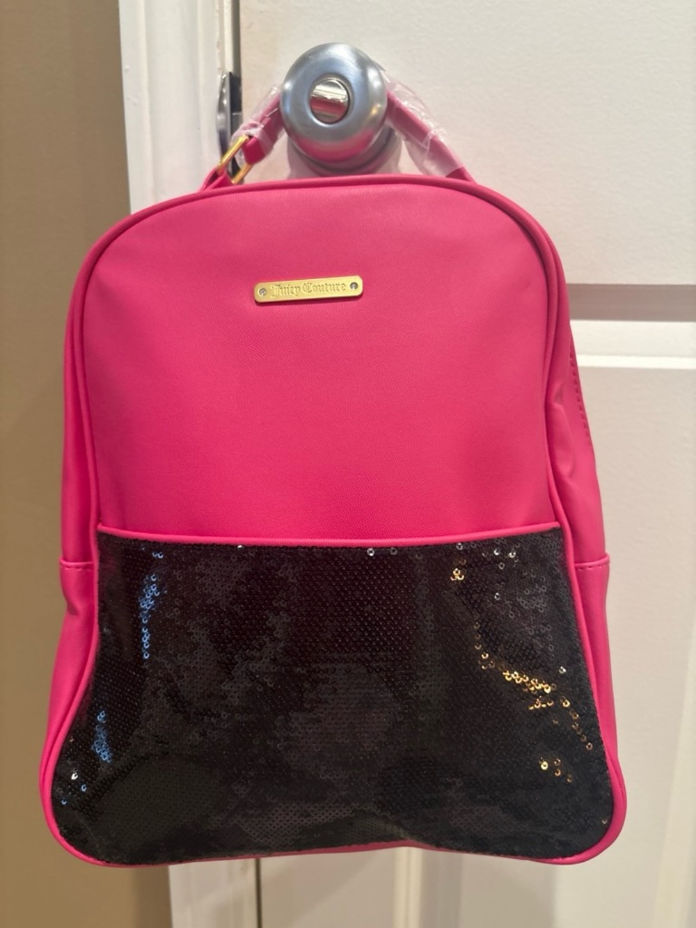 Juicy Couture Hot Pink Backpack with Black Sequin Pocket